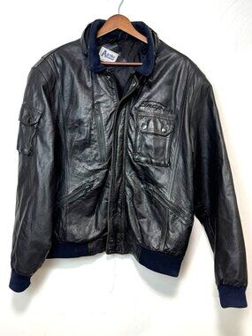 Vintage Snap-On Astro Sportswear Black Leather Bomber Jacket Moto Mens Coat M